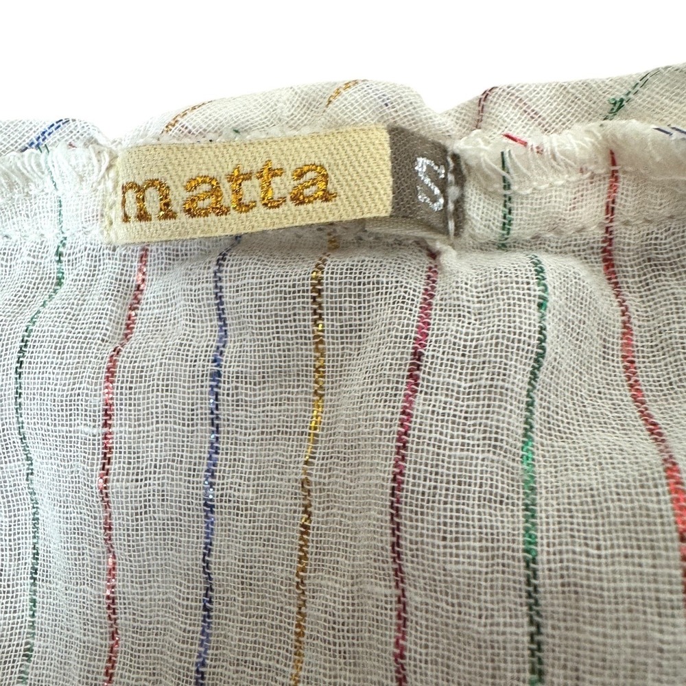 Matta Sabina Rainbow Ivory Midi Dress Multicolor Metallic Striped Cotton Small - Picture 4 of 13